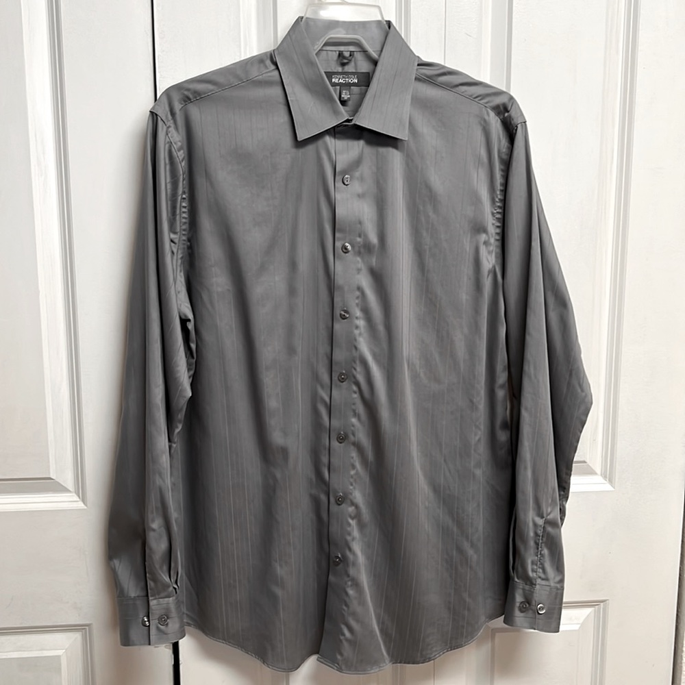 Kenneth Cole Reaction Gray Pinstripe Long Sleeve Dress Shirt Size 16.50